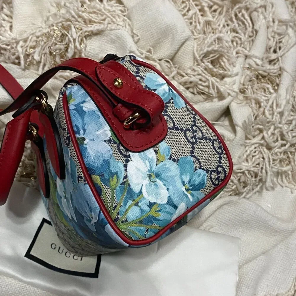 GUCCI GG Mini Blooms 2 Way Bag 546312 GG Supreme Brown/Red/Blue NEW